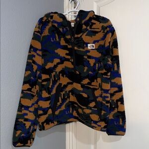 The North Face Blue and Brown Camouflage Fleece Pullover